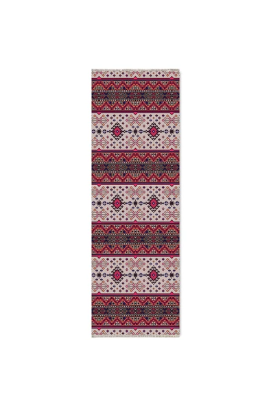 Pastel Home Etnik Desenli Pembe Bej Çok Renkli Şönil Halı Kilim Yolluk Kaymaz Yıkanabilir Mutfak Koridor Salon - 6