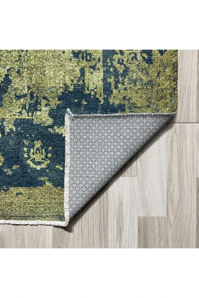 Pastel Home Tasarım vintage şönil halı kilim yolluk zeytin yeşili antrasit siyah yıkanabilir kaymaz taban saçak - 3