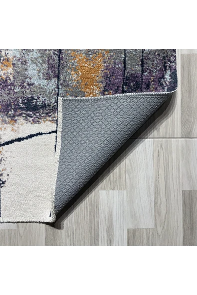Pastel Home Bohem Eskitme Şönil Halı Kilim Yolluk Mor Kaymaz Pamuk Taban Yıkanabilir Kendinden Saçaklı - Resim 9