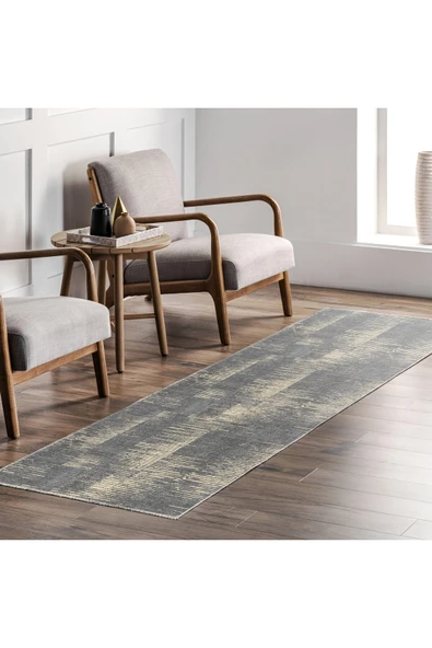 Pastel Home Modern Gri Şönil Halı Kilim Yolluk Kaymaz Yıkanabilir Saçaklı Yatak Odası Koridor Mutfak Salon - 7