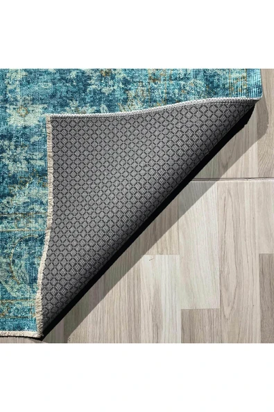 Pastel Home Su Yeşili Eskitme Şönil Halı Kilim Yolluk Kaymaz Yıkanabilir Saçaklı Oturma Odası Mutfak Koridor - 3