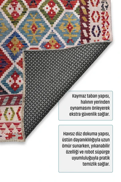 Pastel Home Renkli Anadolu Kilim Şönil Halı Yolluk Yıkanabilir Saçaklı Kaymaz Mutfak Koridor Oturma Yatak Odası - 4