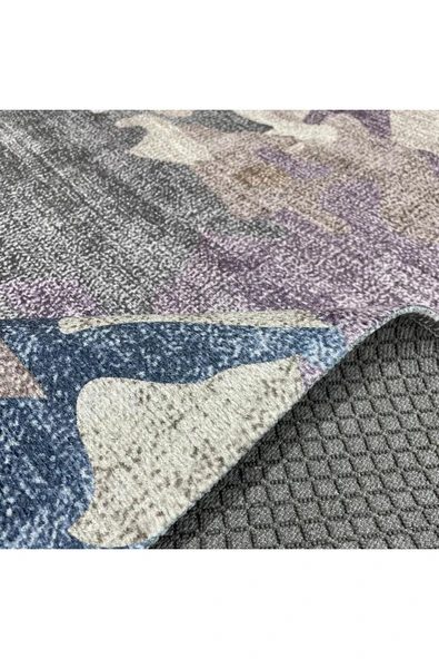 Pastel Home Mavi Mor Gri Abstract Şönil Halı Kilim Yolluk Yıkanabilir Kaymaz Salon Koridor Mutfak - Resim 4