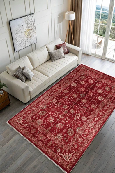 Pastel Home Tasarım Bordo Kırmızı Türkmen Klasik Şönil Halı Kilim Yolluk Kaymaz Yıkanabilir Salon Mutfak Koridor - 2