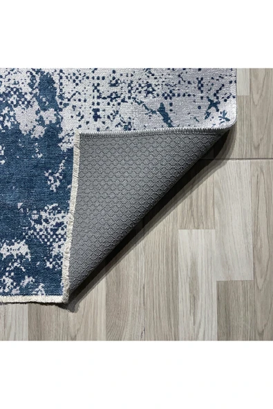 Pastel Home Abstract Mavi Şönil Halı Kilim Kaymaz Yıkanabilir Saçaklı Salon Oturma Odası Mutfa Koridor - 3