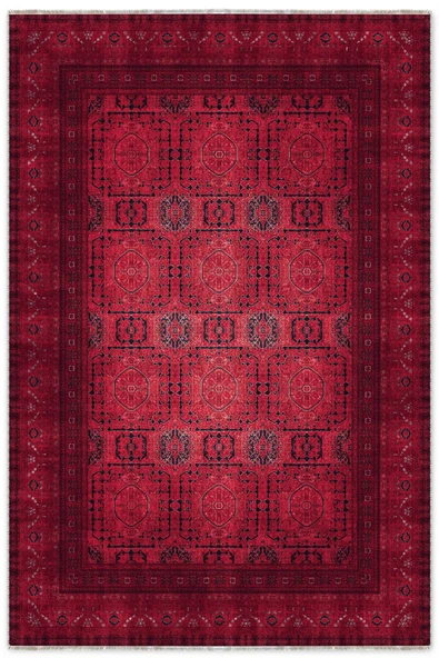 Pastel Home Tasarım Bordo Kırmızı Afgan Türkmen Şönil Halı Kilim Yolluk Kaymaz Yıkanabilir Salon Mutfak Koridor ürün görseli 1