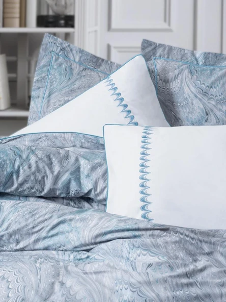 Çift Kişilik Elit Saten Nev Takımı Stilla Mavi - Resim 2