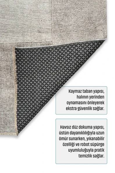 Pastel Home Bej Krem Patchwork Şönil Halı Kilim Yolluk Kaymaz Yıkanabilir Saçaklı Oturma Odası Mutfak Koridor - Resim 4