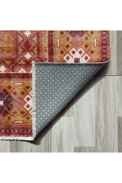Pastel Home Turuncu Klasik Şönil Halı Kilim Yolluk Kaymaz Yıkanabilir Koridor Mutfak Oturma Odası Çocuk Odası - 3