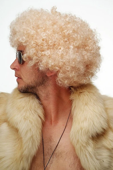 Altın Renk Kıvırcık Afro Bonus Peruk Saç Parti Peruğu Platin Gold - Resim 5