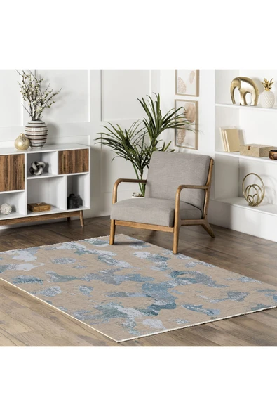 Pastel Home Gri Mavi Şönil Halı Kilim Yolluk Kaymaz Saçaklı Yıkanabilir Salon Koridor Mutfak Oturma Odası - 5