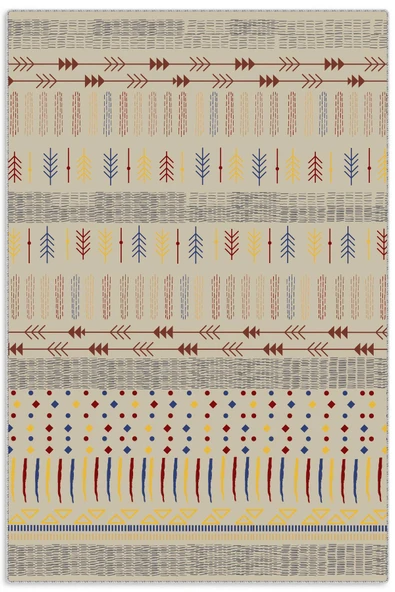 Pastel Home Bohem Tarzı Etnik Desenli Şönil Halı Kilim Yolluk Bej Renkli Çocuk Odası Oturma Odası Mutfak Kaymaz