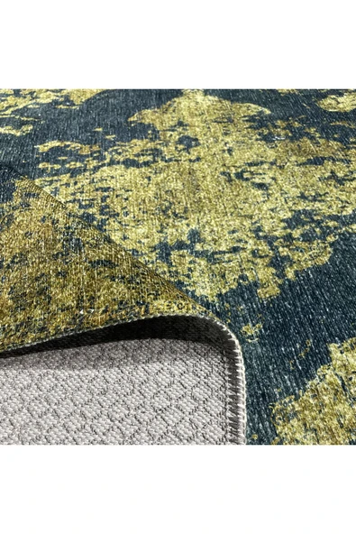 Pastel Home Tasarım vintage şönil halı kilim yolluk zeytin yeşili antrasit siyah yıkanabilir kaymaz taban saçak - 4