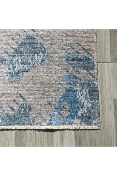 Pastel Home Gri Mavi Şönil Halı Kilim Yolluk Kaymaz Saçaklı Yıkanabilir Salon Koridor Mutfak Oturma Odası - 2