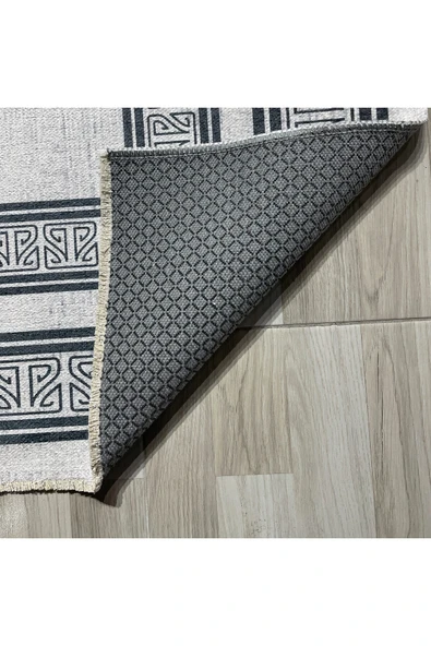 Pastel Home Gri Antrasit Çerçeveli Modern Şönil Halı Yolluk Kilim Salon Koridor Mutfak Kaymaz Yıkanabilir - Resim 3