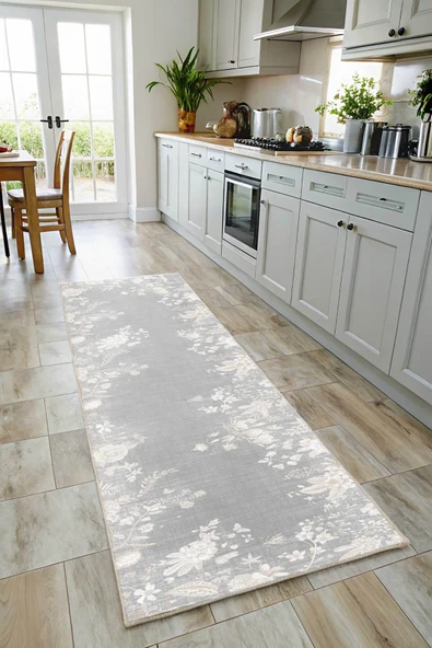 Pastel Home Kaşmir doku yumuşak kaymaz pamuk taban oturma odası salon mutfak koridor çiçekli gri halı kilim - 5