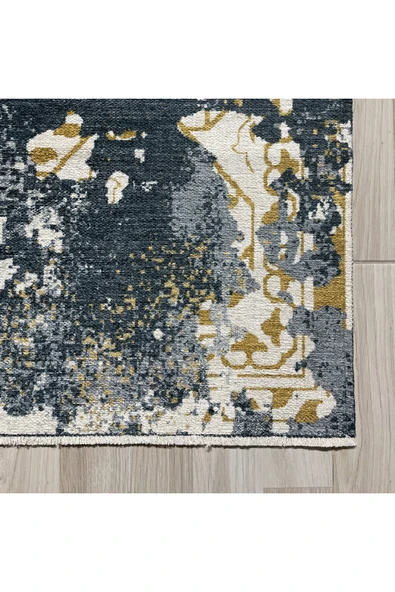Pastel Home Gri Antrasit Hardal Şönil Halı Kilim Yolluk Saçaklı Kaymaz Yıkanabilir Mutfak Salon Koridor - Resim 2