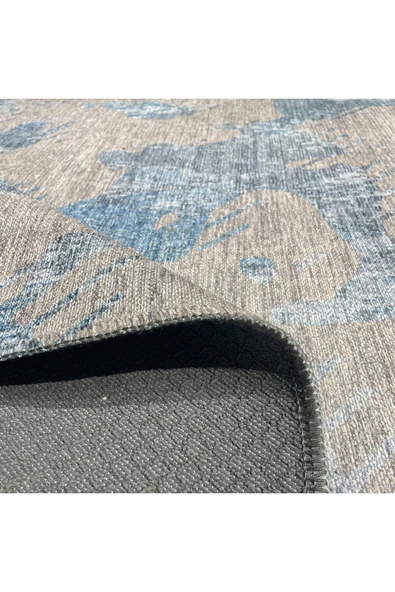 Pastel Home Gri Mavi Şönil Halı Kilim Yolluk Kaymaz Saçaklı Yıkanabilir Salon Koridor Mutfak Oturma Odası - 4