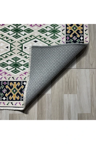 Pastel Home Turuncu Pembe Kahve Etnik Şönil Halı Kilim Yolluk Kaymaz Yıkanabilir Kordidor Mutfak Yatak Odası - 9