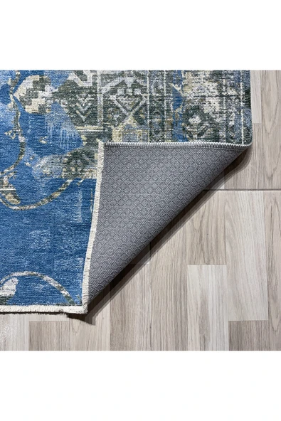 Pastel Home Antrasit Eskitme Desenli Şönil Halı Kilim Yolluk Kaymaz Taban Yıkanabilir Kendinden Saçaklı - 9