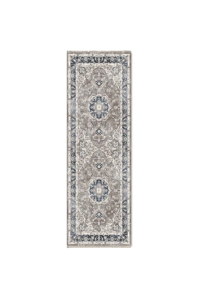 Pastel Home Bej Füme Klasik Desenli Vintage Şönil Halı Kilim Yolluk Kaymaz Yıkanabilir Saçaklı - 6