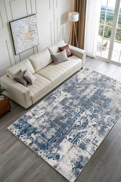 Pastel Home Kaşmir doku yumuşak kaymaz pamuk taban oturma odası salon mutfak koridor çocuk lacivert halı kilim - Resim 2