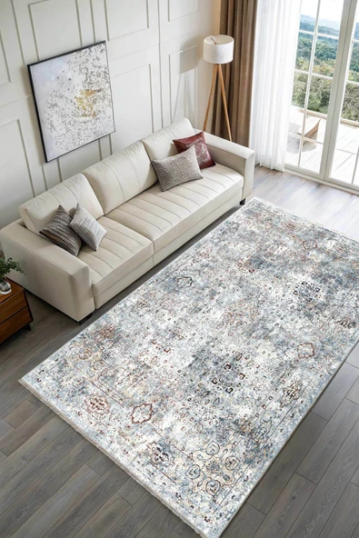 Pastel Home Vintage Mavi Şönil Halı Kilim Yolluk Kaymaz Saçaklı Yıkanabilir Salon Oturma Yatak Odası Mutfak - 2