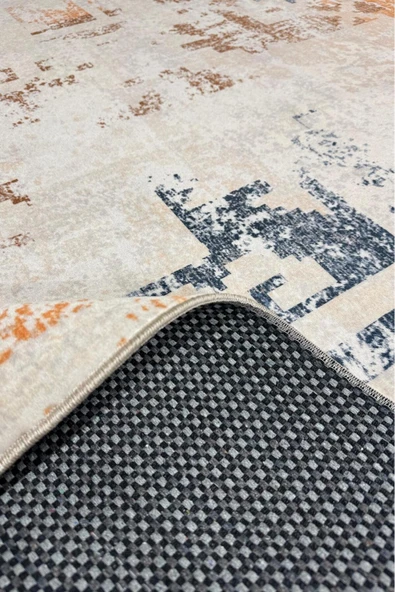 Pastel Home Kaşmir doku yumuşak kaymaz pamuk taban oturma odası salon mutfak koridor sarı lacivert bej halı - 3