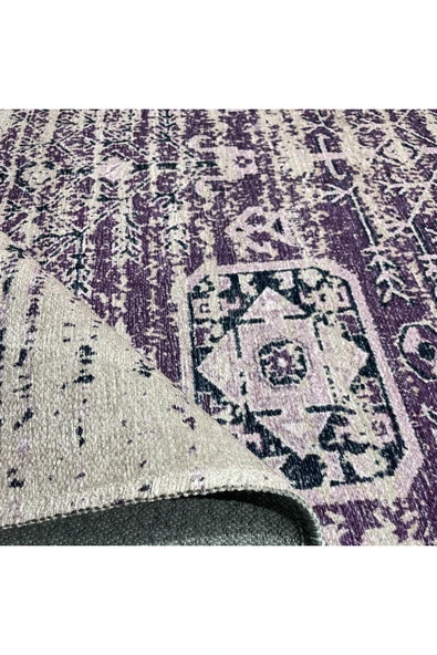 Pastel Home Etnik Desenli Yeşil Şönil Halı Kilim Yolluk Kaymaz Saçaklı Yıkanabilir Oturma Odası Mutfak Koridor - 10