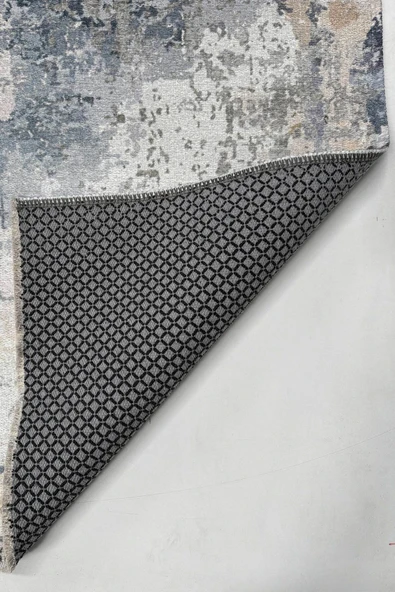 Pastel Home Sarı Gri Abstract Şönil Halı Kilim Yolluk Kaymaz Yıkanabilir Saçaklı Oturma Odası Mutfak Koridor - 3