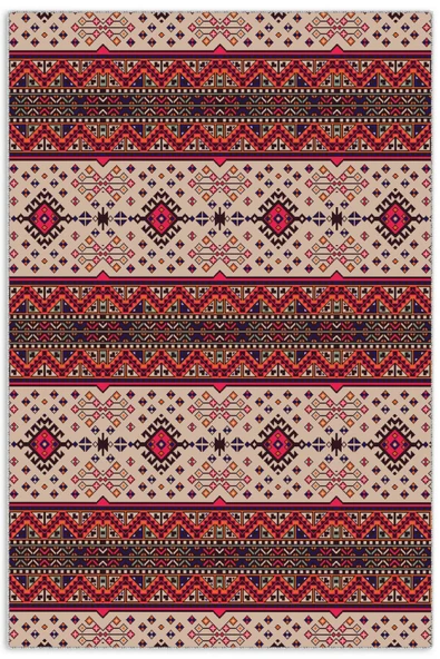 Pastel Home Etnik Desenli Pembe Bej Çok Renkli Şönil Halı Kilim Yolluk Kaymaz Yıkanabilir Mutfak Koridor Salon