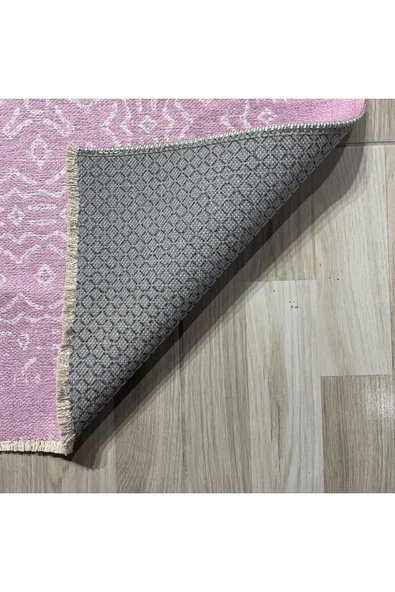 Pastel Home Modern Pembe Şönil Halı Kilim Yolluk Saçaklı Yıkanabilir Kaymaz Mutfak Koridor Salon Oturma Odası - 3
