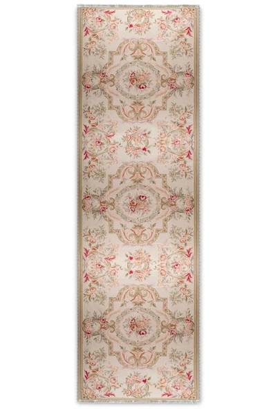 Pastel Home Tasarım Bej Klasik Çiçekli Şönil Halı Kilim Yolluk Kaymaz Saçaklı Yıkanabilir Salon Mutfak Koridor - Resim 7