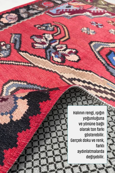 Pastel Home Pembe Kırmızı Eskitme Nostalji Anadolu Kilim Şönil Halı Yolluk Kaymaz Saçaklı Yıkanabilir - 5
