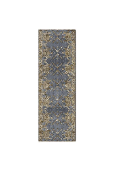 Pastel Home Antrasit Eskitme Desenli Şönil Halı Kilim Yolluk Kaymaz Taban Yıkanabilir Kendinden Saçaklı - 6