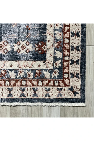 Pastel Home Antrasit Gri Kahve Şönil Halı Kilim Yolluk Kaymaz Yıkanabilir Saçaklı Koridor Antre Mutfak Salon - 2