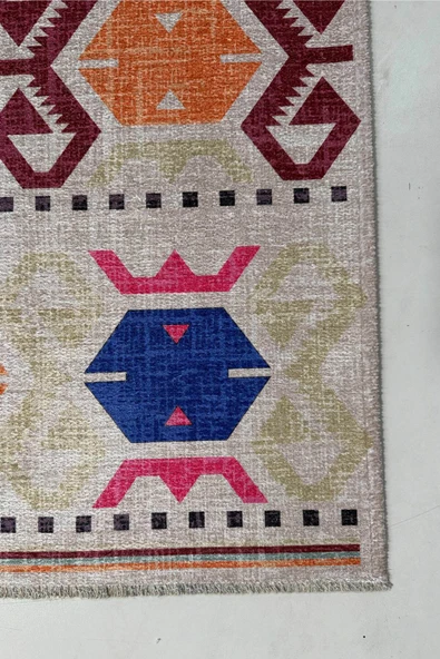 Pastel Home Bej Pembe Anadolu Kilim Modeli Şönil Halı Kilim Yolluk Kaymaz Yıkanabilir Salon Koridor Mutfak - 3