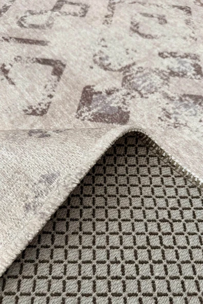 Pastel Home Eskitme Bej Gri Şönil Halı Kilim Yolluk Kaymaz Yıkanabilir Oturma Odası Mutfak Koridor Antre - Resim 4