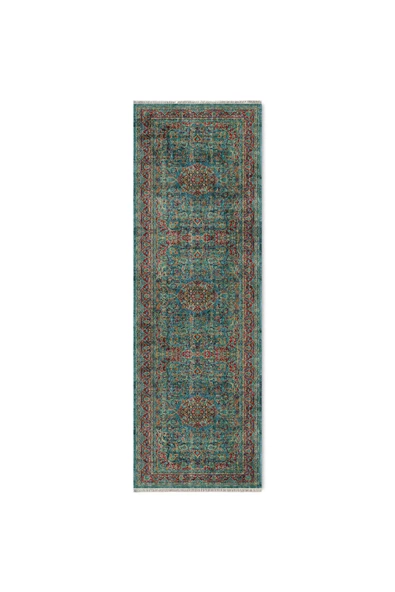 Pastel Home Vintage Yeşil Şönil Halı Kilim Yolluk Kaymaz Yıkabanilir Saçaklı Salon Mutfak Koridor - 6