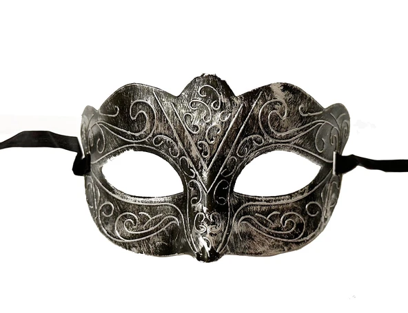 Maskeli B Antik Gri Gümüş Eskitilmiş Maske B Venedik - Resim 5