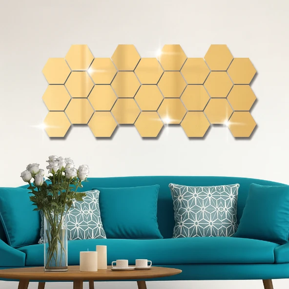 Yapışkanlı Akrilik Gold Ayna Seti 12 Adet ürün görseli