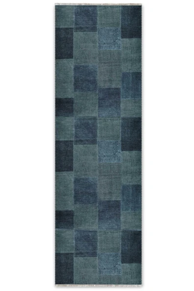 Pastel Home Mavi Denim Patchwork Tasarım Şönil Halı Kilim Yolluk Kaymaz Saçaklı Yıkanabilir Genç Odası Mutfak - 7