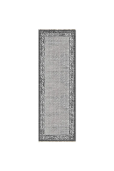 Pastel Home Gri Antrasit Çerçeveli Modern Şönil Halı Yolluk Kilim Salon Koridor Mutfak Kaymaz Yıkanabilir - Resim 6
