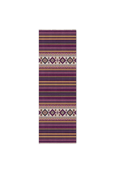 Pastel Home Eskitme Mor Hardal Renkli Şönil Halı Kilim Yolluk Yıkanabilir Kaymaz Saçaklı - 6