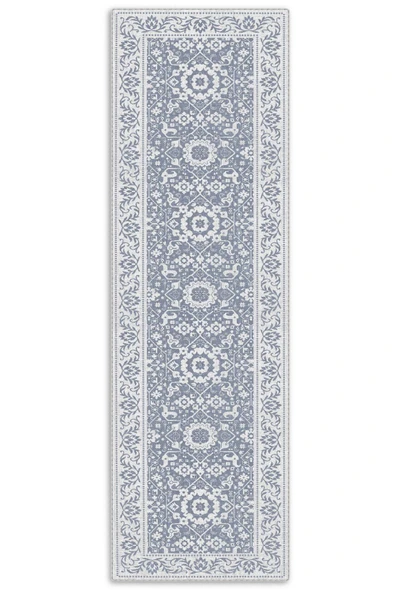 Pastel Home Kaşmir doku yumuşak kaymaz pamuk taban oturma odası salon mutfak koridor çocuk açık mavi halı kilim - Resim 4