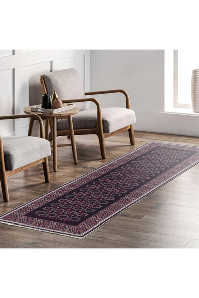 Pastel Home Etnik Gece Mavisi Şönil Halı Kilim Yolluk Kaymaz Yıkanabilir Salon Mutfak Oturma Odası Koridor - Resim 7
