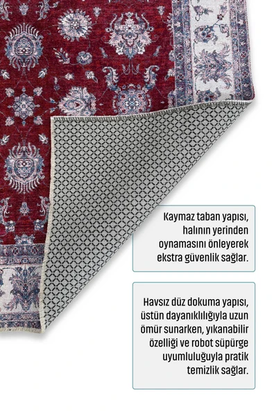 Pastel Home Mavi Klasik Şönil Halı Kilim Yolluk Yıkanabilir Kaymaz Oturma Odası Salon Mutfak Halısı - 8