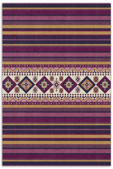Pastel Home Eskitme Mor Hardal Renkli Şönil Halı Kilim Yolluk Yıkanabilir Kaymaz Saçaklı