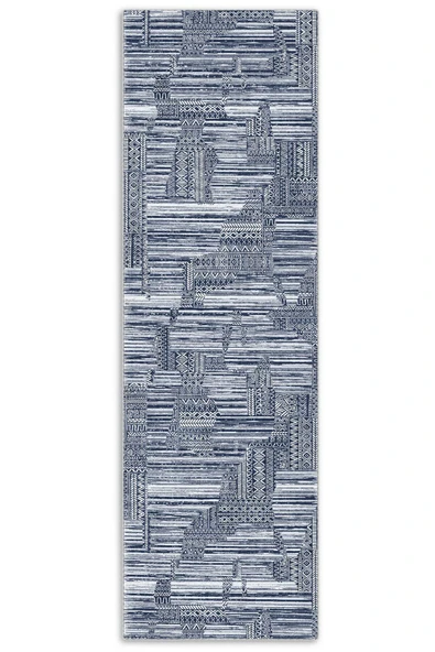 Pastel Home Kaşmir doku yumuşak kaymaz pamuk taban oturma odası salon mutfak koridor mavi lacivert halı kilim - Resim 4