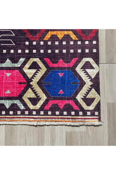 Pastel Home Bej Pembe Anadolu Kilim Modeli Şönil Halı Kilim Yolluk Kaymaz Yıkanabilir Salon Koridor Mutfak - 8